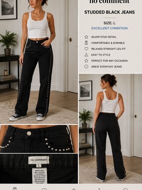 No Comment Studded Black Women’s Jeans - Silver Stud Detail